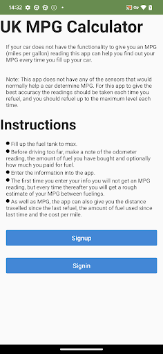 Android application UK MPG Calculator screenshort
