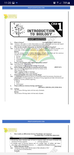 9th Class Biology Notes Screen 2
