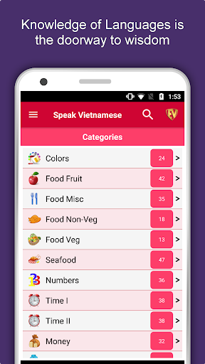 Android application Learn Vietnamese Language App screenshort