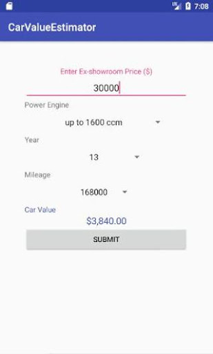 Car Value Estimator Screen 2