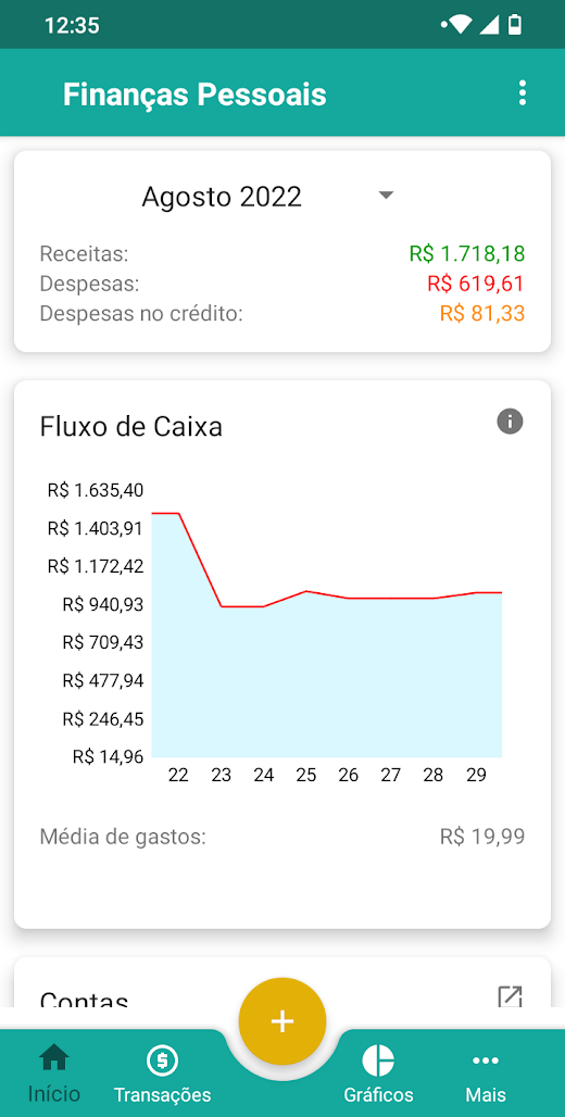 Android application Finanças Pessoais screenshot