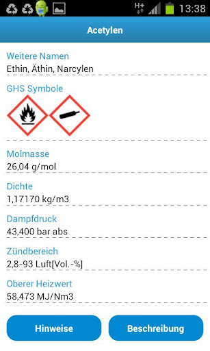 iGASES gas guide and converter Screen 2