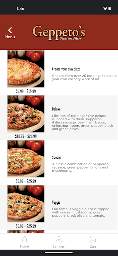 Screenshot of Geppeto's Pizza