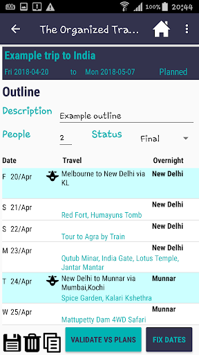 The Organized Traveller: Trip Screen 3