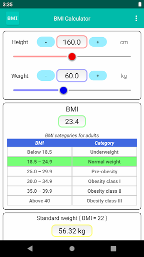 Android application BMI Calculator - Seekbar Input screenshort