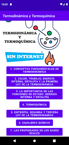 Android application Termodinámica y Termoquímica screenshort