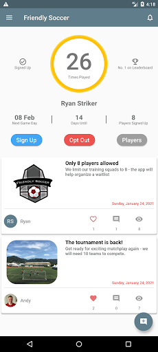 Android application Friendly Soccer screenshort