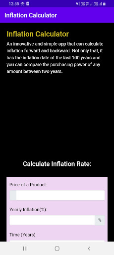 Android application Inflation Calculator screenshort
