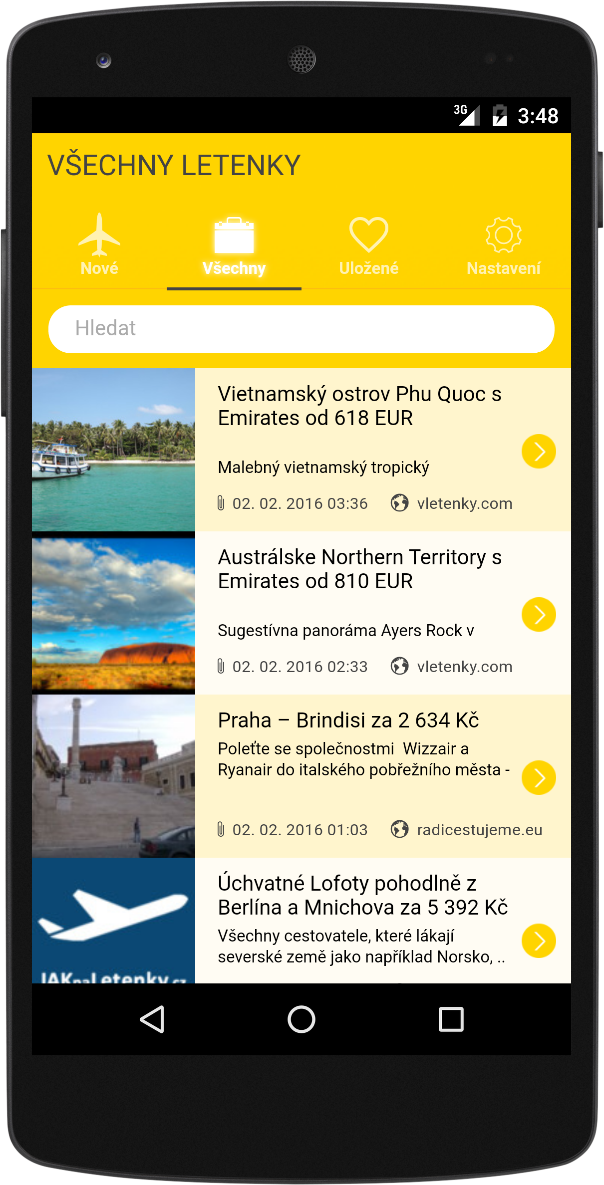 Android application Nejrychlejší letenky screenshort