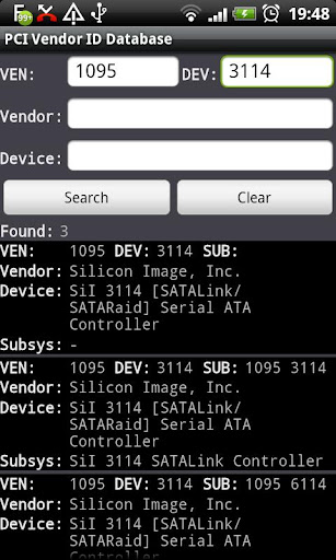 Android application PCI Vendor/Device Database screenshort