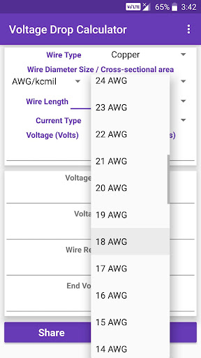 Voltage Drop Calculator Screen 2