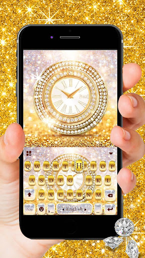 Android application Gold Glitter Clock Keyboard Th screenshort