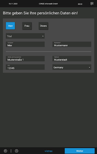 vistrax Self Input Screen 2