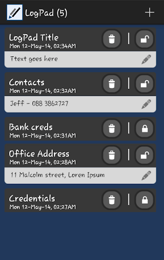 Android application LogPad screenshort