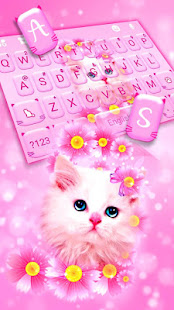 Pink Flowers Kitten Keyboard Theme 6.0.1216_10 APK screenshots 2