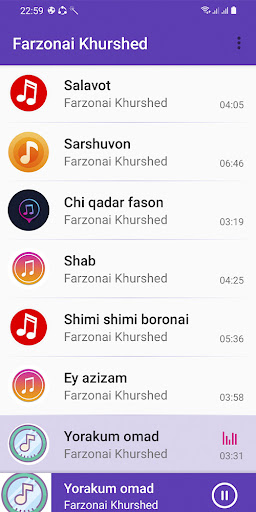 Android application Сурудҳои mp3 Фарзона screenshort