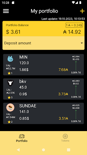 Android application Cardano Tokens Portfolio screenshort