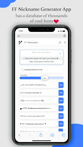 Android application FF Nickname Generator screenshort