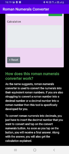 Roman Numerals Converter Screen 3