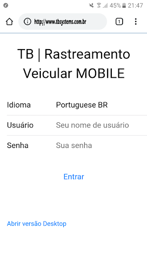 Android application TB Systems Rastreamento screenshort