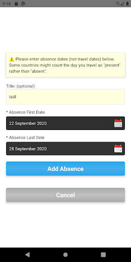 Absence Calculator Screen 2