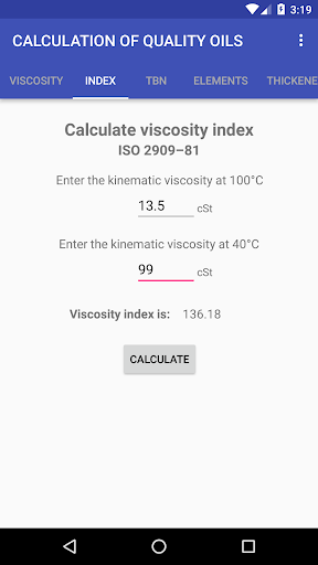 CALCULATION OF QUALITY OILS Screen 2