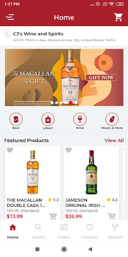 Android application CJ's Wine & Spirits screenshort