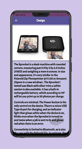 Android application HP Sprocket portable Guide screenshort