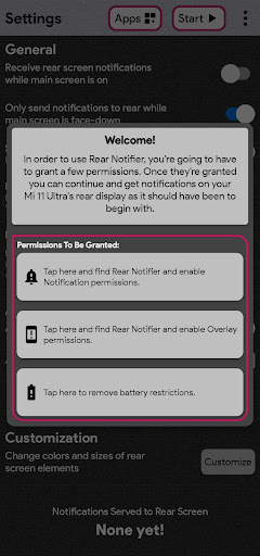 Android application Rear Notifier (Mi 11 Ultra) screenshort