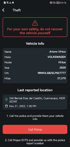 Screenshot of Mopar EVTS