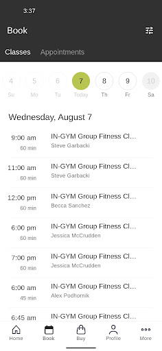 The Fit Club- Scheduling App Screen 2