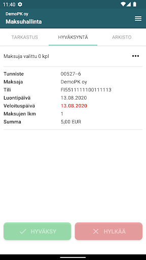 Android application eToimisto screenshort