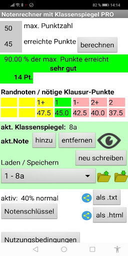Android application Notenrechner Klassensp. PRO screenshort