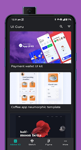 Android application UI Guru - Free XD, Sketch, Fig screenshort