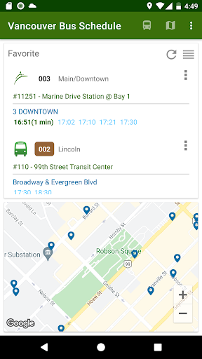Android application Vancouver Bus Schedule screenshort