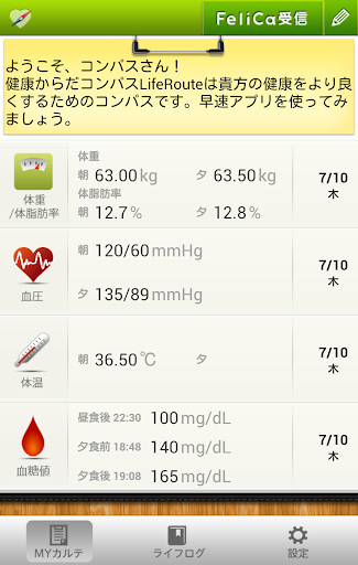 Android application 健康からだコンパス LifeRoute （ライフルート） screenshort