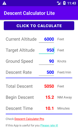 Airplane Descent Calculator LT Screen 2