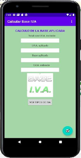 Android application Calcular Base IVA screenshort