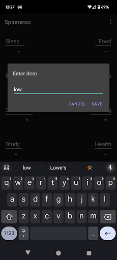 Spinneroo- health tracking app Screen 2