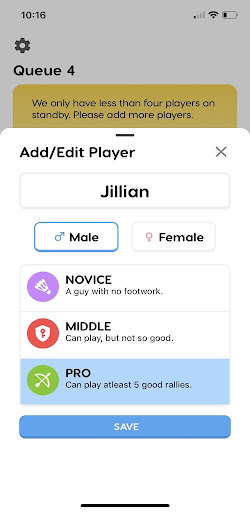 Android application Badminqueue 2 screenshort