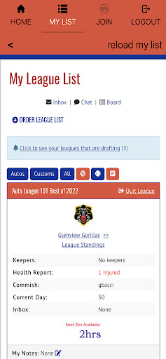 Basketball Sim Leagues Screen 2