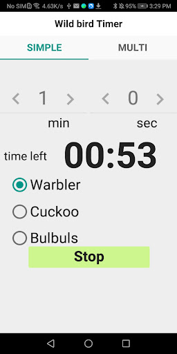 Wild bird Timer Screen 2
