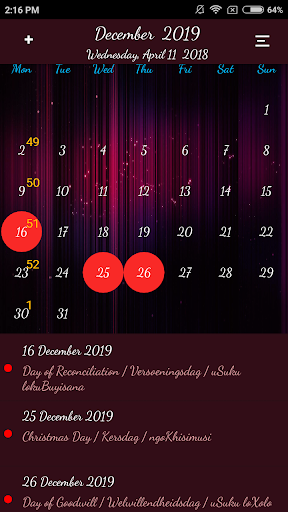 South Africa Calendar 2020