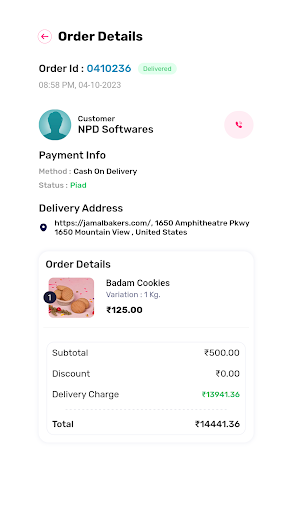 Jamal Bakers: Delivery Partner Screen 2