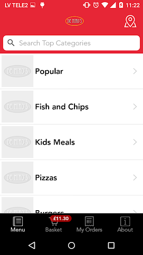 De Niros Ordering App Screen 2