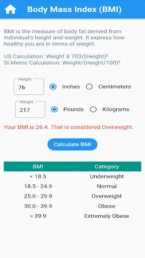 Health Calculator BMI,BMR,more Screen 2