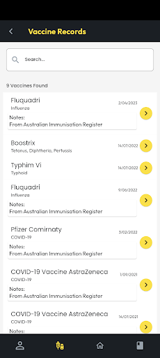 The Travel Clinic Vaccine App Screen 2