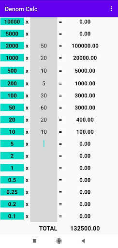 Android application Denomination Calculator screenshort