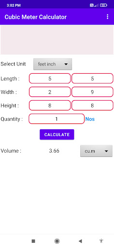Cubic Meter Calculator Screen 3