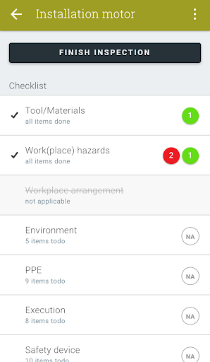 Inspection checklists Screen 2